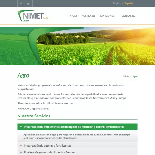 Página de división agroindustrial de Nimet Corp